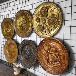 老物件金属浮盘装饰器铜杂画挂件雕画挂件铜皮18铜